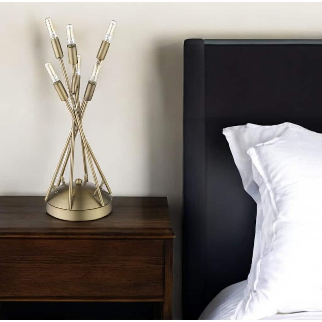 19" Brass Metal Six Light Table Lamp with Globe Glass Shade - 9.25” x 9.25” x 19”