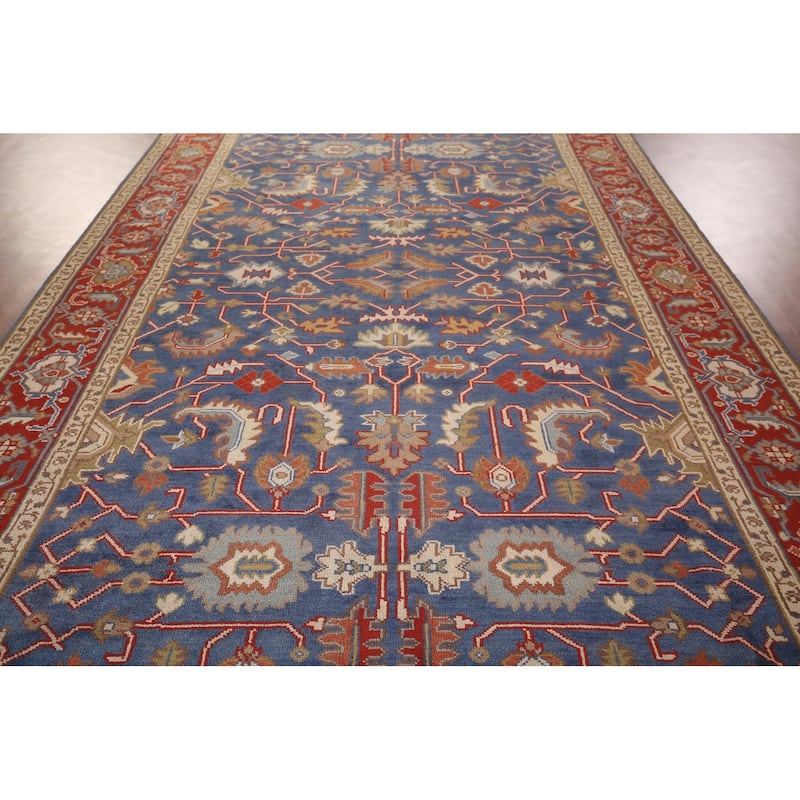 Blue Oushak Oriental Large Area Rug Handmade Wool Carpet - 7'11" X 15'9"
