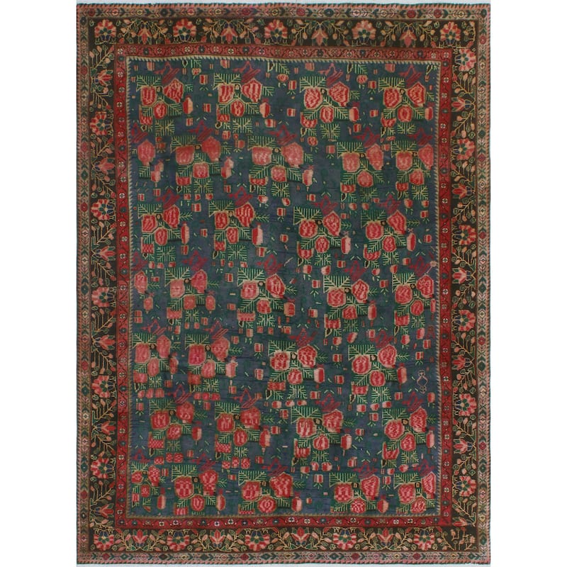 Fine Vintage Distressed Gulmarzhan Blue/Red Rug - 6'7" x 9'2"