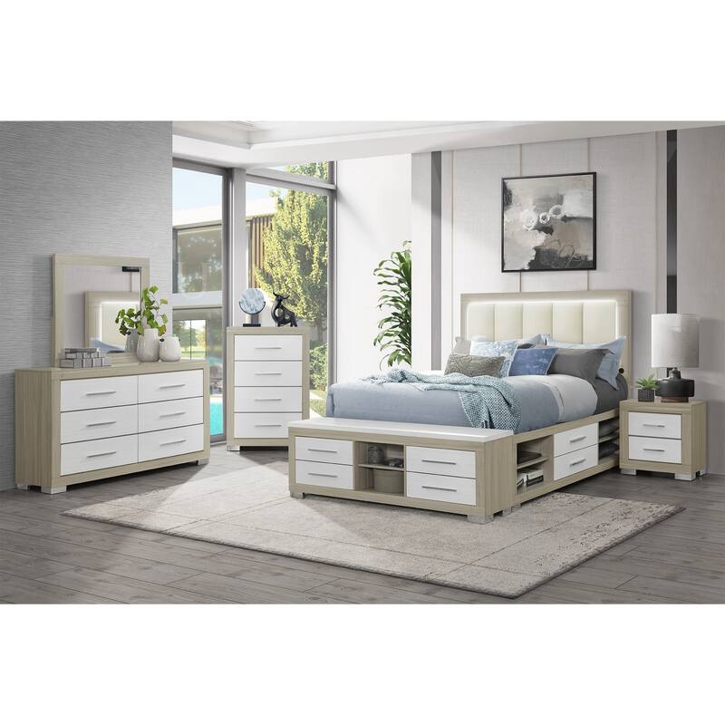 Two-Toned Nightstand with Spacious Drawers and Block Style Legs