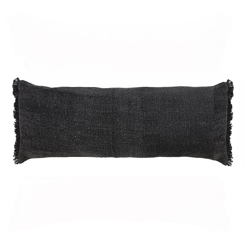 Sevita Muted Black Solid Stonewash Throw Pillow with Fringe