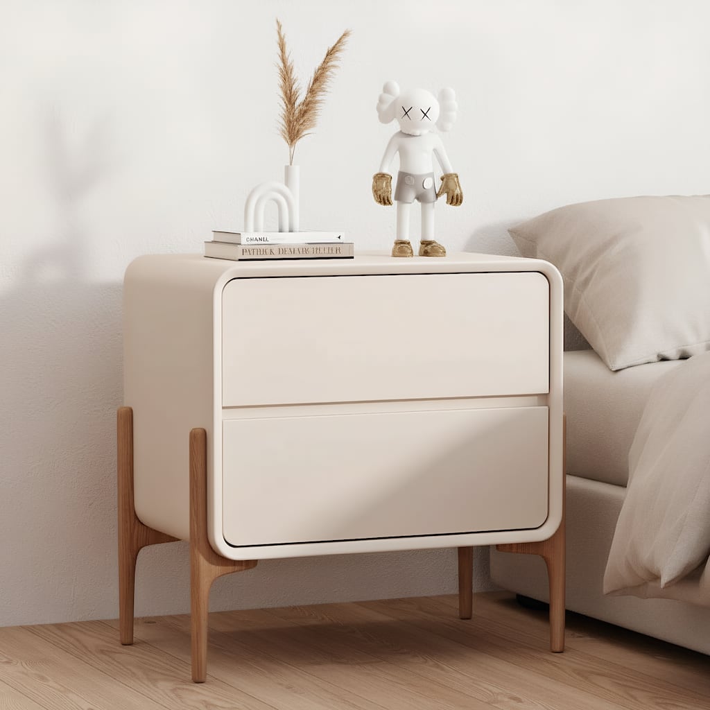 Modern Wooden Double Drawer Bedside Table Nightstand