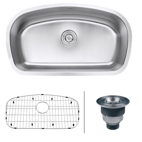 Ruvati RVM4210 Parmi 32-1/2" Undermount Single Basin 16 Gauge Stainless Steel Kitchen Sink with Basin Rack and Basket Strainer