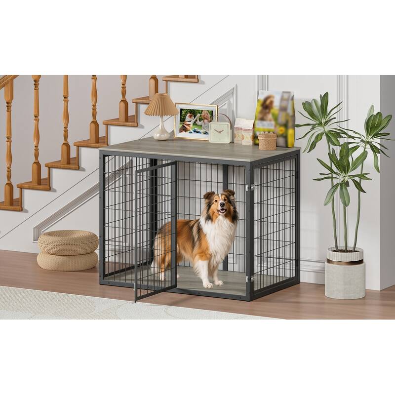 GDF Studio - HearthPaw Modern Furniture Dog Crate with Triple Door Access
