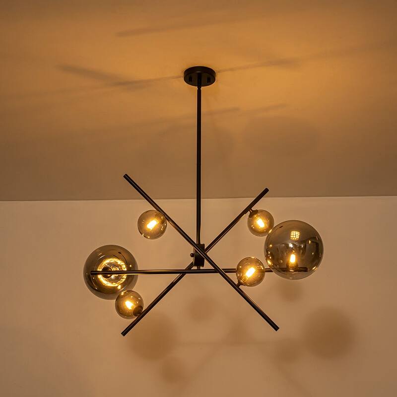 Sleek Modern 6-Light Linear Smoked Glass Mobile Chandelier - 29.9 in