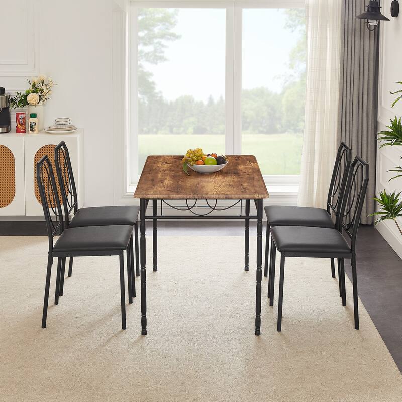 VECELO Industrial 5-Piece Dining Table Set, Table and Chairs Sets ( Set of 5)