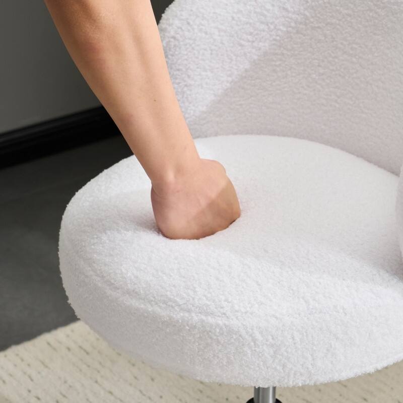 Cute Modern Teddy Swivel Chair Armless Adjustable Height Office Desk Chair with No Wheels and Backrest Support - N/A