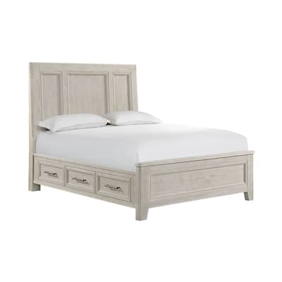Carlson Solid Wood Panel Bed with Storage, Washed Linen, Queen