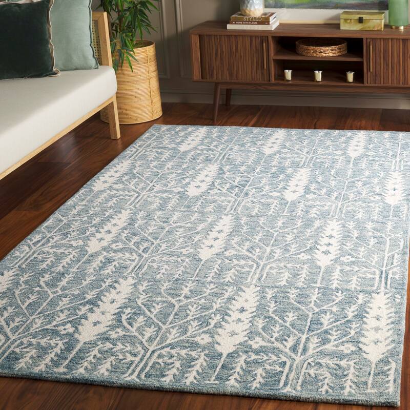 SAFAVIEH Handmade Jardin Timotea Wool Rug - 9' x 12' - Blue/Ivory