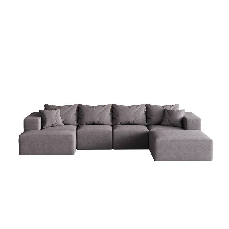 Upholstered Sectional Boneless Couch Set,Modular 132" L Shaped Sectional With 6 Pillows,Free Combination Sofa Couch