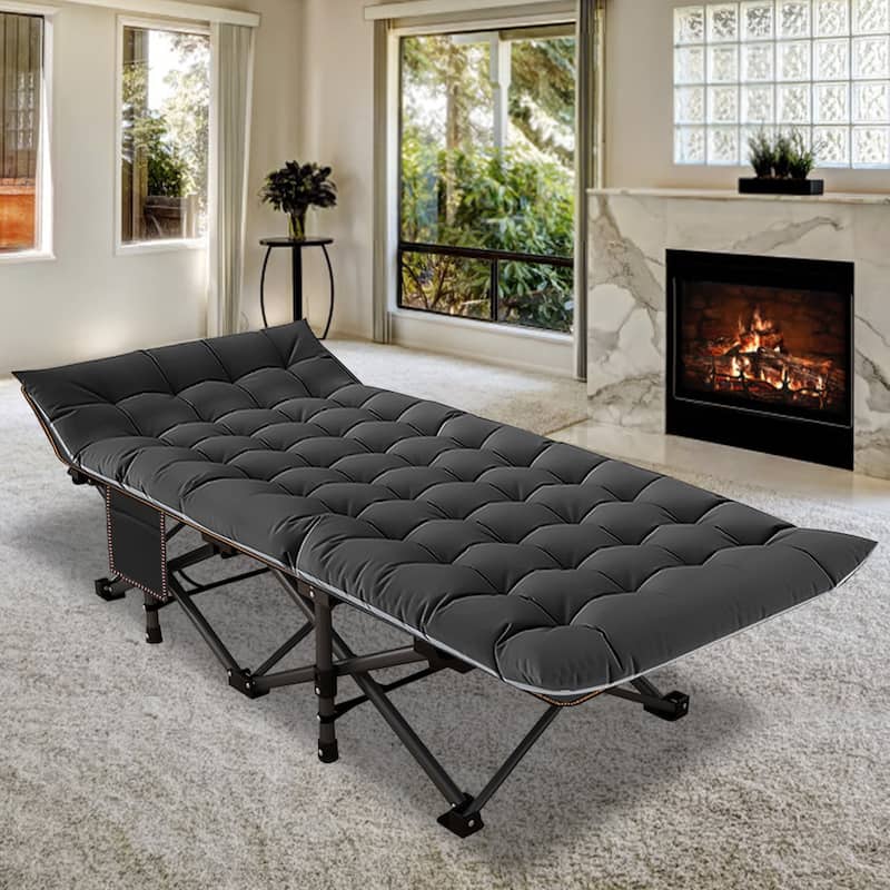 75" Folding Camping Bed with 3.3 Inch Mattress, Portable Sleeping Cot - Black