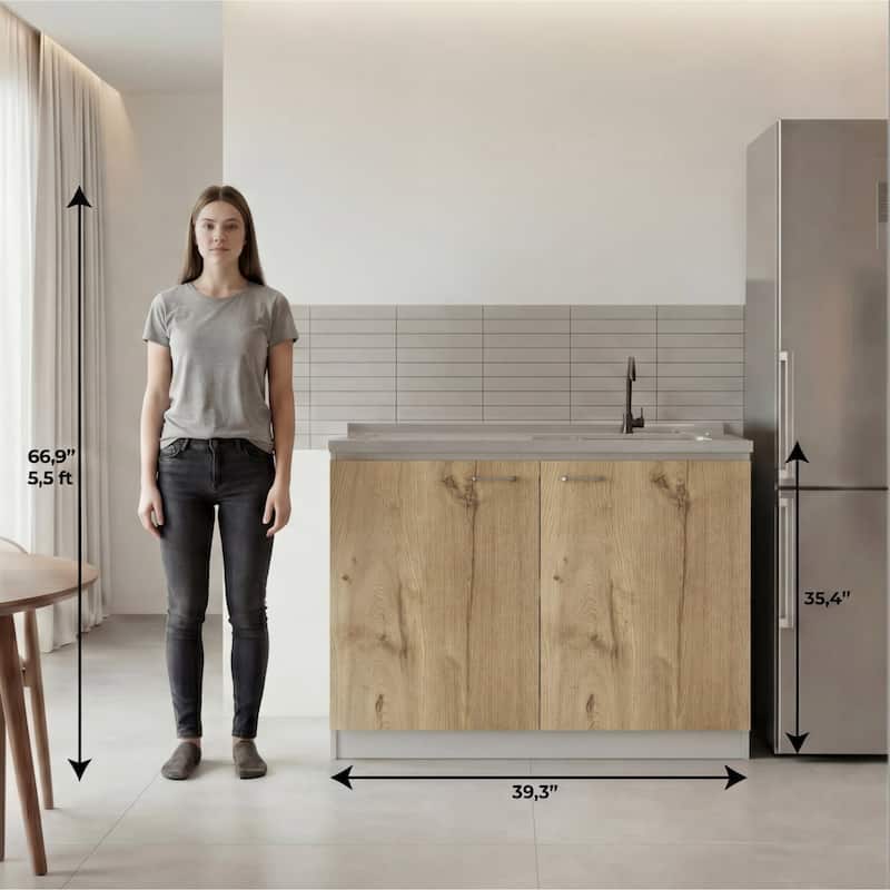 TUHOME Napoles Utility Sink Cabinet with Integrated Steel Sink