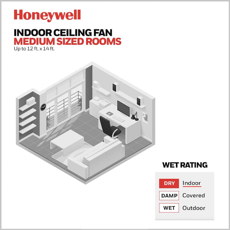 44" Honeywell Barcadero Matte Black Contemporary Indoor LED Ceiling Fan with Light, Pull Chain