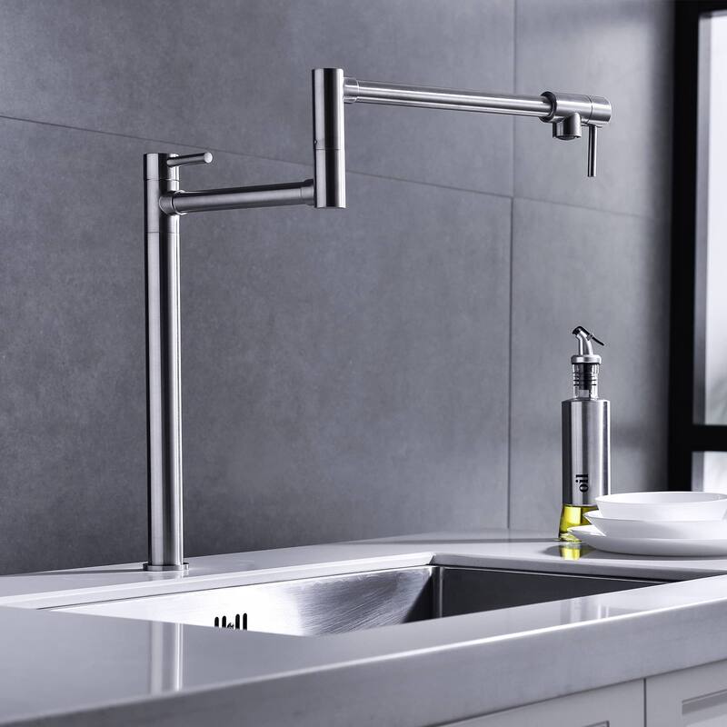 Kitchen Pot Filler Faucet Deck Mounted Double Joints Free Rotating Modern Countertop Retractable Commercial Single Hole Tap