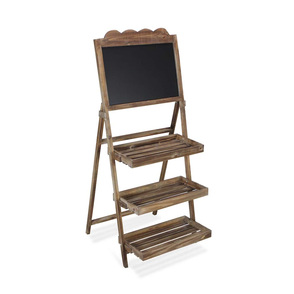 Brown Wood Chalkboard Stand with 3 Storage Racks