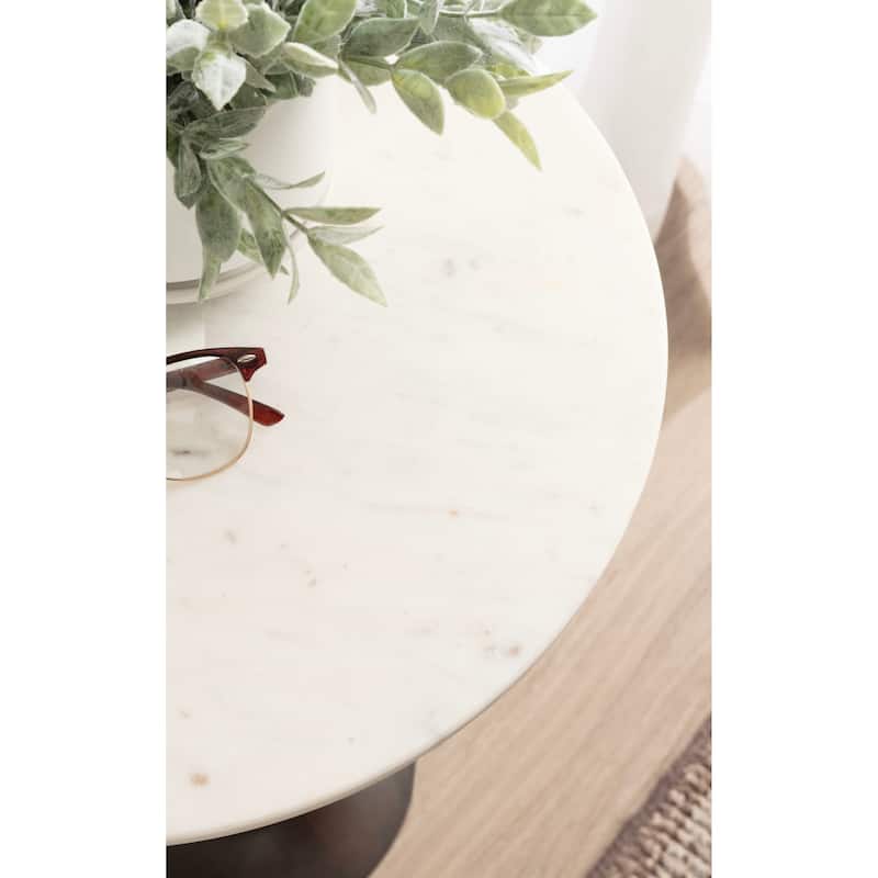 Kate and Laurel Squires Marble and Wood Side Table - 16x16x24