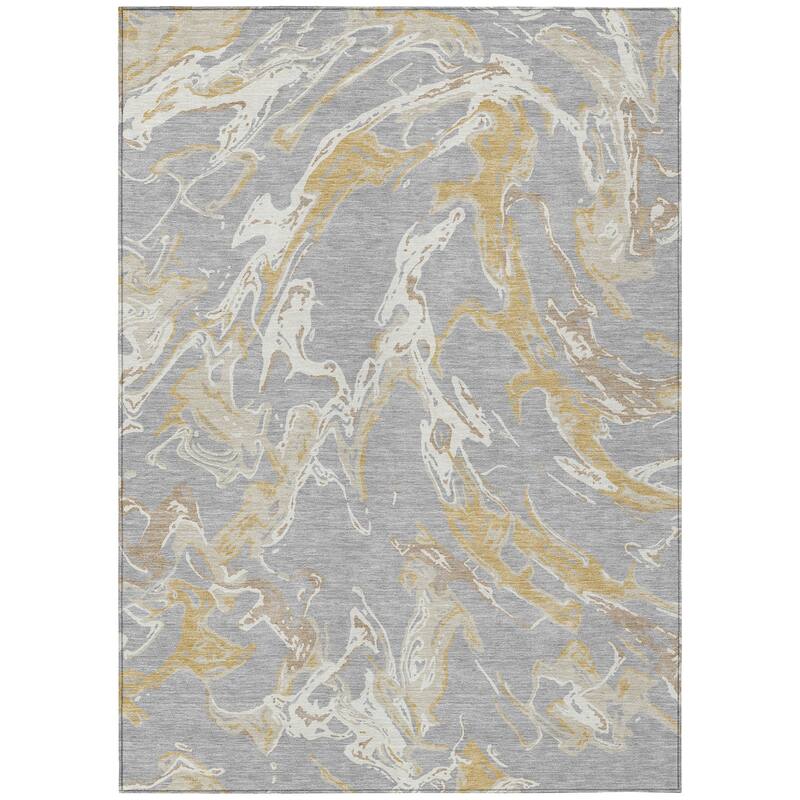 Machine Washable Indoor/ Outdoor Modern Wave Chantille Rug