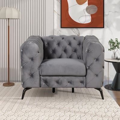 40.5" Velvet Upholstered Accent Sofa with Button Tufted Back
