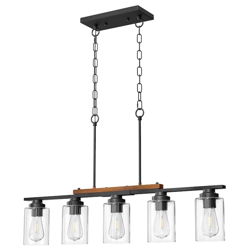 5-Light Kitchen Island Linear Pendant Light Fixture Matte Black