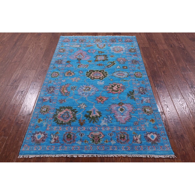 Golden Nile Blue Turkish Oushak Hand Knotted Wool Rug - 4' 0" X 6' 4"