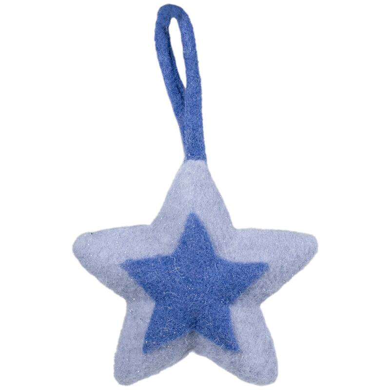 6.25" Shades of Felt Star Christmas Ornament - Blue