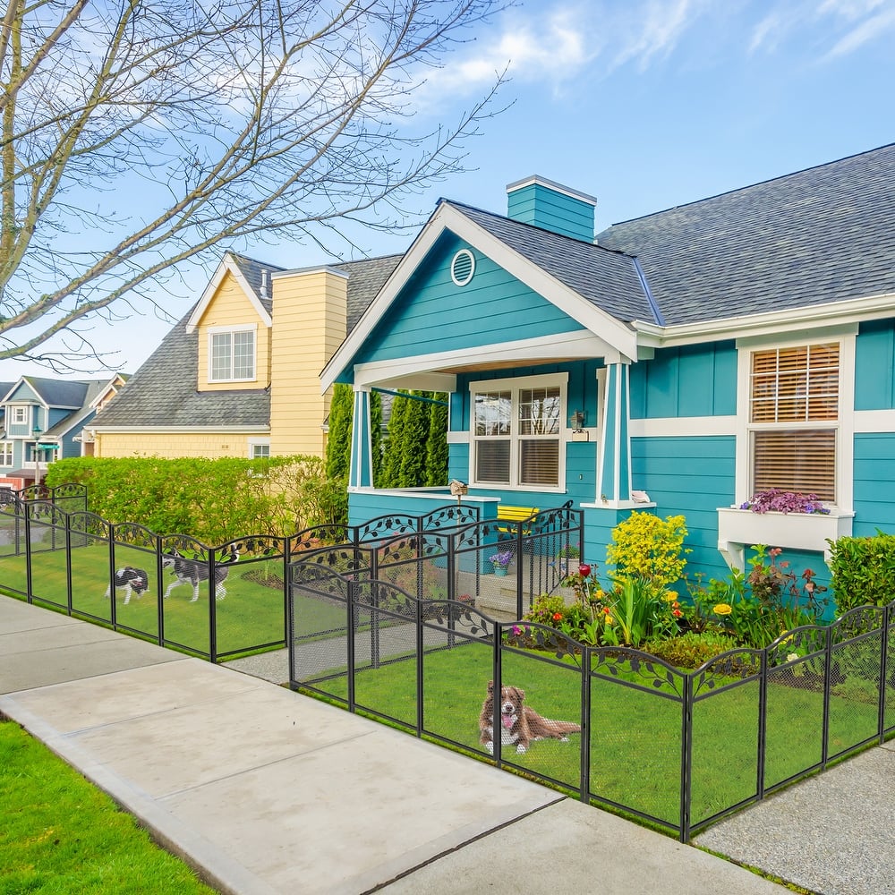 Metal Garden Fence 5 Panels Decor Dog Playpen Fences Animal Barrier