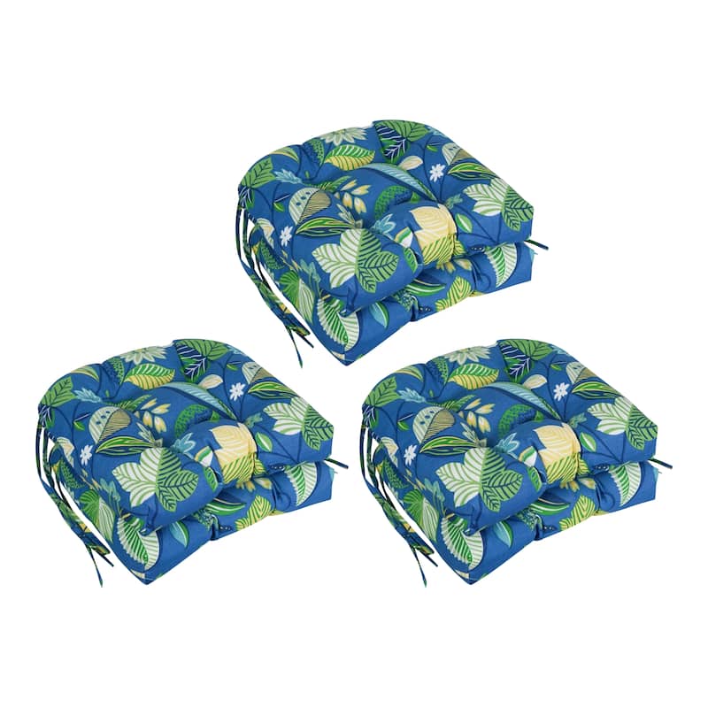 16-inch Rounded Back Tufted Indoor/ Outdoor Chair Cushions (Set of 6) - Skyworks Caribbean