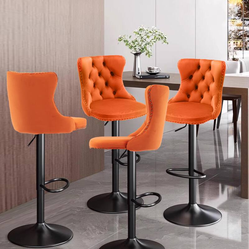 Velvet Adjustable Swivel Counter Height Barstools Set of 2