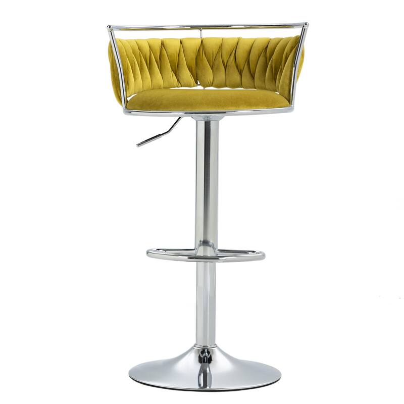 Set of 2 Velvet Adjustable Swivel Bar Stools