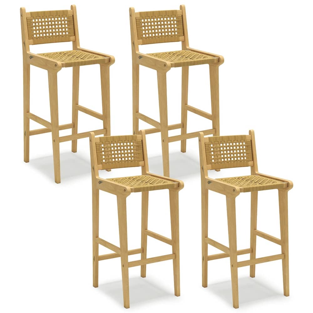 Costway 1/2/4 PCS Patio Teak Wood Bar Stool Outdoor Bar Height Chair - See Details