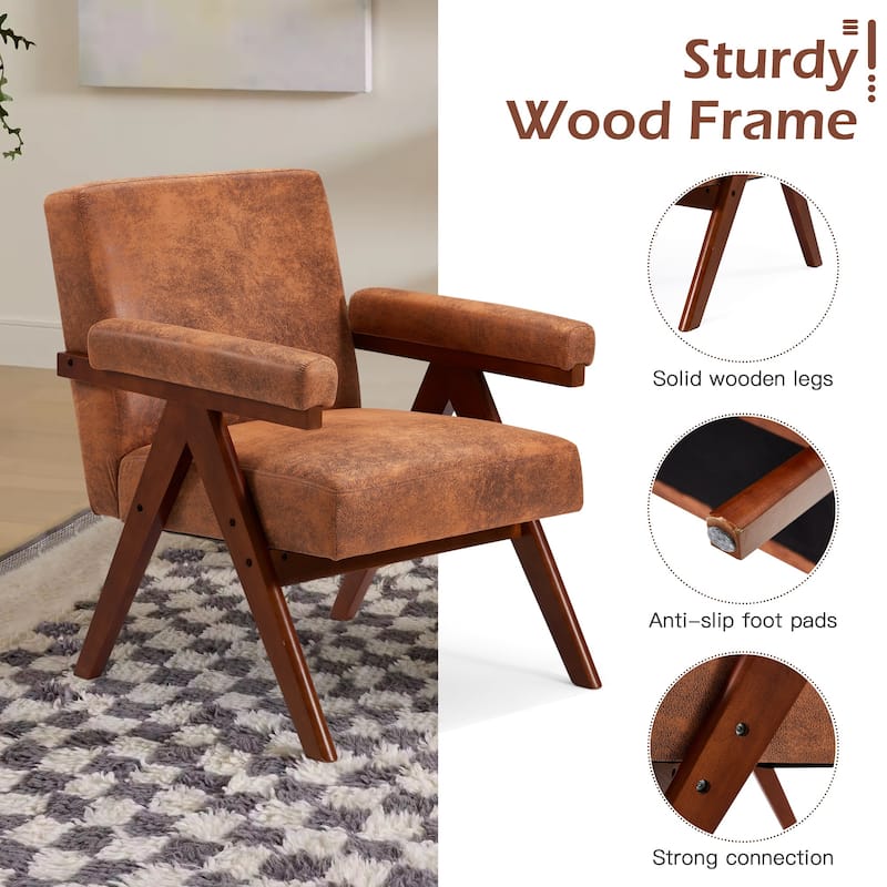 EROMY Mid-Century Modern Accent Chair - Solid Wood Frame Armchair for Living Room, Lounge, or Balcony