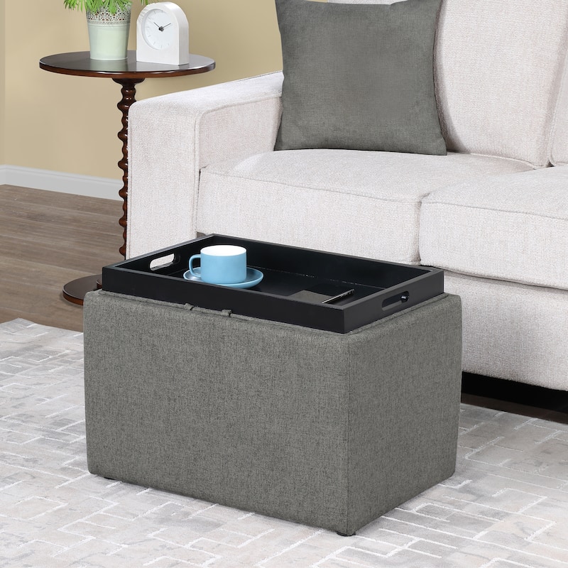 Storage Ottoman with Reversible Tray - Space-Saving Seating and Storage with Reversible Top for Bedroom, Office, or Living Room