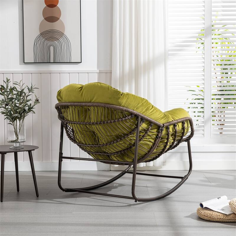 Outdoor Rattan Rocker Chair with Padded Cushion
