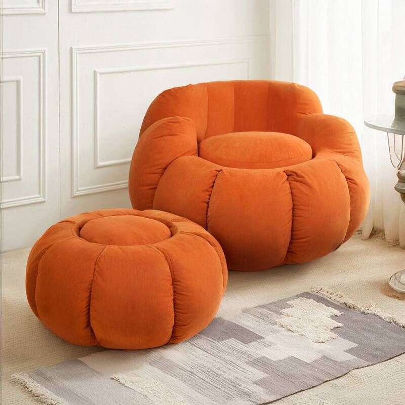 WOWMAX Pumpkin Bean Bag Sofa Chair, Giant Bean Bag Chair, Oversized Bean Bag Couch for Gaming, Reading, Orange
