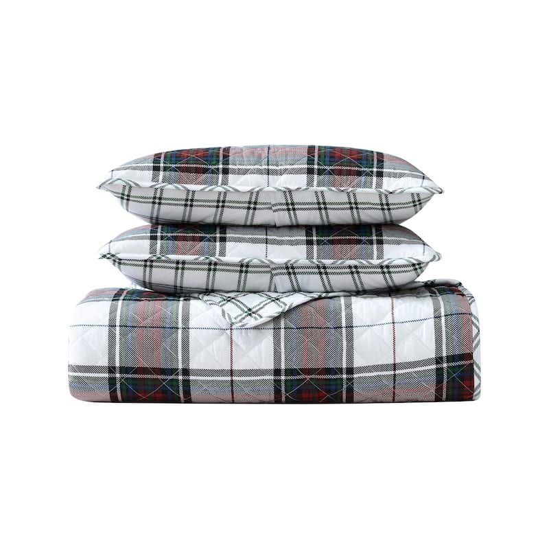 Eddie Bauer Holiday Plaid Flannel Red Reversible Quilt Set