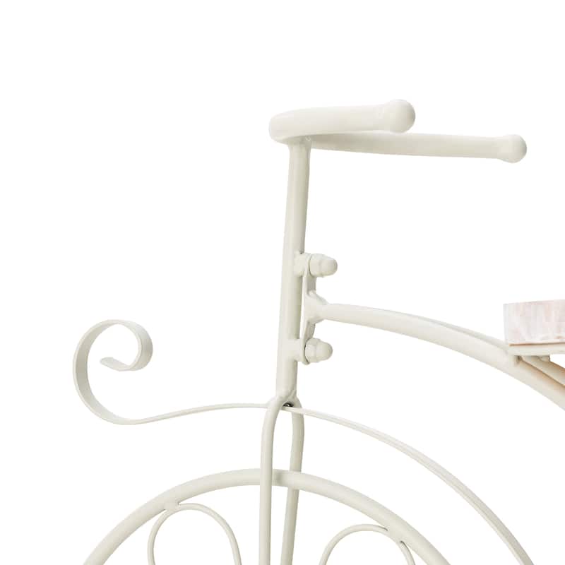 Glitzhome 24"L Spring Metal Tricycle Planter Stands Flower Pot Cart with Wood Trays