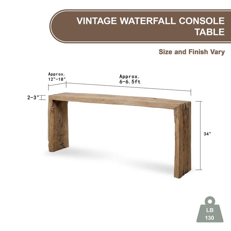 Approx.6-6.5ft Long Vintage Waterfall Console Table Weathered Natural Wood (Size And Finish Vary)