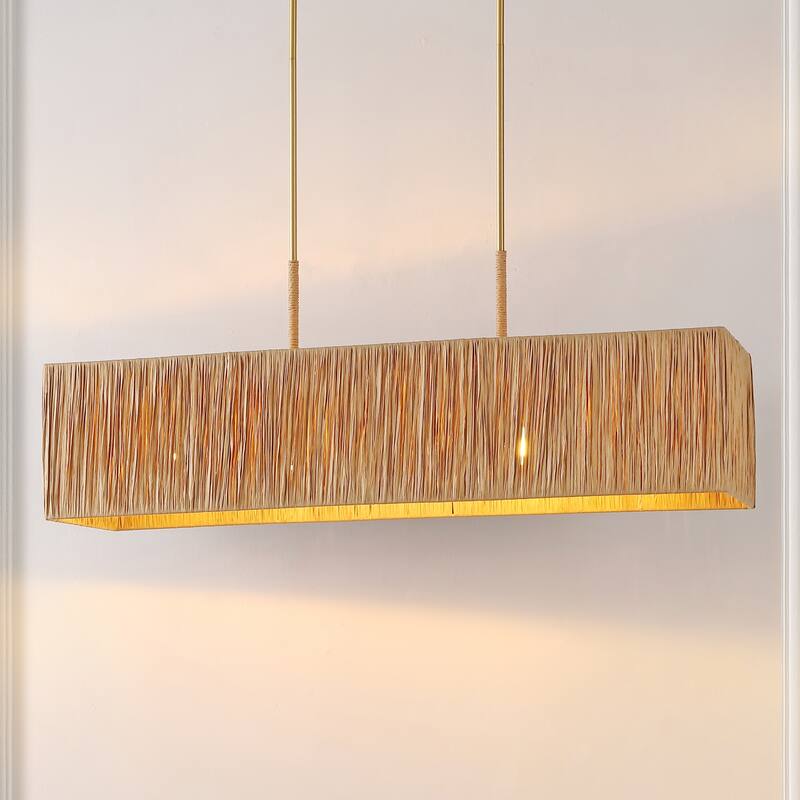 SAFAVIEH Lighting Hanke Extendable Pendant - 40 In. W x 12 In. D x 18-48 In. H - Natural/Gold - 40Wx12Dx48H