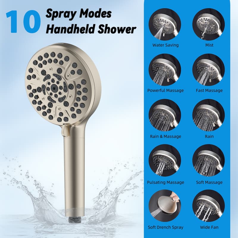 High Pressure 13" Luxury Rain Showerhead&10-mode Handheld Shower Combo