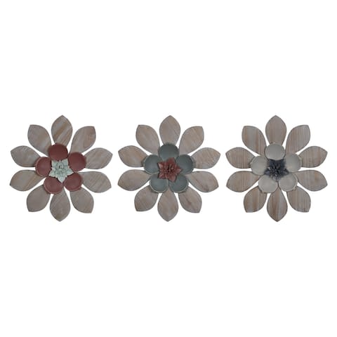 Stratton Home Decor 3pc Multicolor Wood & Metal Flowers Wall Decor