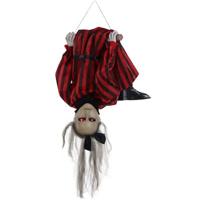 Haunted Hill Farm Drucilla the Animatronic Upside-Down Zombie Woman, Sound, and Light-Up Eyes for Halloween Decoration