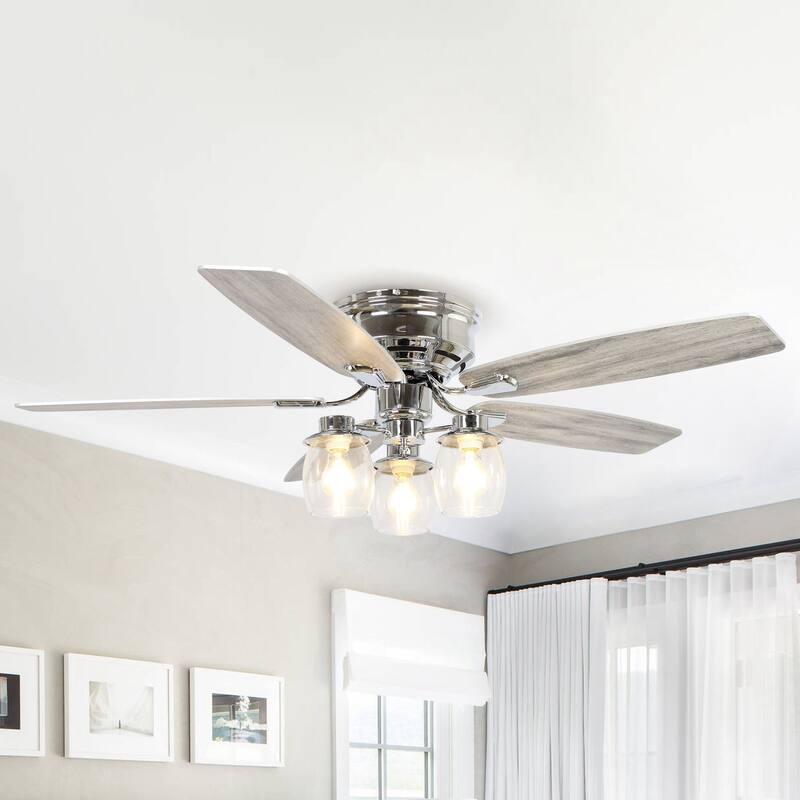 52" Indoor Chrome Downrod Mount Chandelier Ceiling Fan With Light and Remote Control - Chrome - Remote