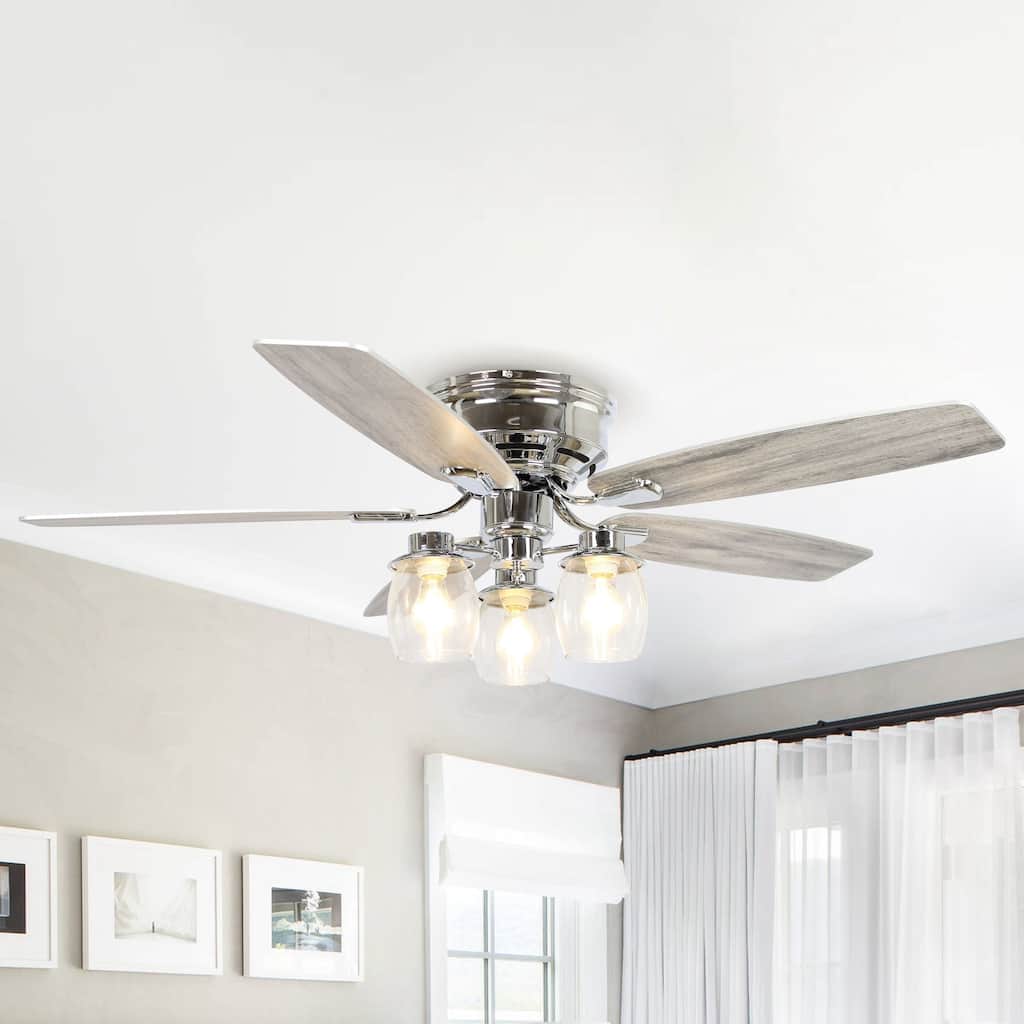 52" Indoor Chrome Downrod Mount Chandelier Ceiling Fan With Light and Remote Control
