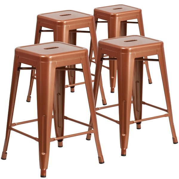 Flash 24in High Backless Crystal Blue Indoor-Outdoor Counter Height Stool NEW 