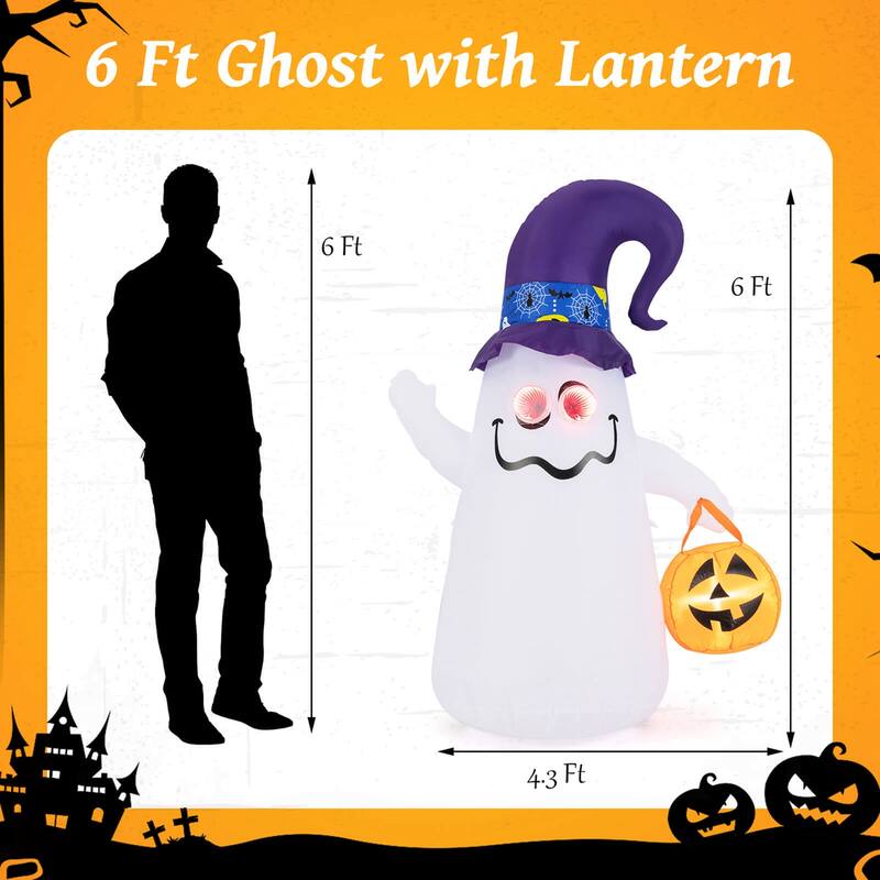Costway 6 Ft Halloween Inflatables Cute Ghost with Jack-O-Lantern & - See Details