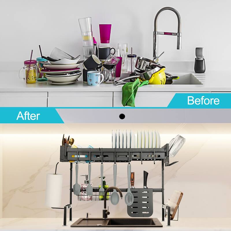 Adjustable Multifunctional Over Sink Dish Drying Rack, 25.6-35.5in