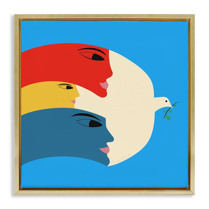 Stupell Peaceful Dove with Faces Framed Floater Canvas Wall Art Design By Carrie Cantwell - 18 x 18 - Gold