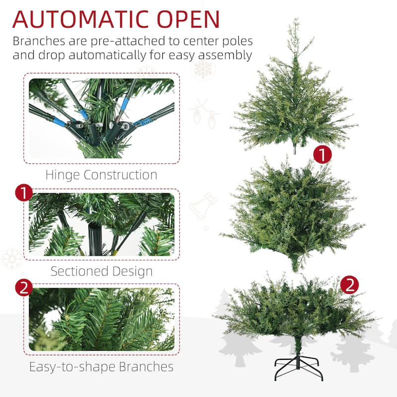 HOMCOM 6ft Tall Artificial Christmas Tree Holiday Décor with 700 Branches, Auto Open, Steel Base, Wide Shape, Green - 5.89 ft