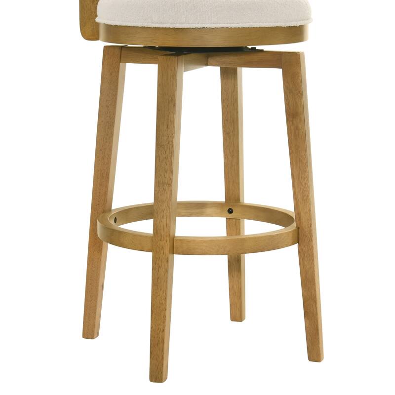 Winsley Coastal Modern Swivel Wood Counter Height Kitchen Bar Stool with White Boucle Fabric Upholstered Seat