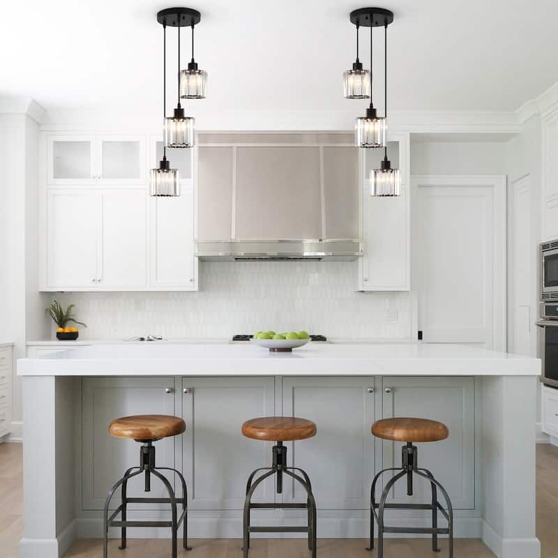 Modern 3-Light Crystal Chandelier, Kitchen Island Pendant Lights, Classic Semi Flush Mount Chandelier for Dining Room